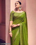 Bandhani Printed saree with Banarasi Lace Border and with unstitched blouse piece New Arrival Latest Georgette Printed Saree Fancy Women's Designer Saree Trending Saree Bollywood Saree daily use saree, fancy saree, naye design of saree nai design of saree