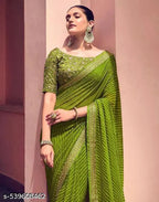 Bandhani Printed saree with Banarasi Lace Border and with unstitched blouse piece New Arrival Latest Georgette Printed Saree Fancy Women's Designer Saree Trending Saree Bollywood Saree daily use saree, fancy saree, naye design of saree nai design of saree