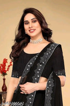 Women's Georgette Handloom Diamond Work Saree with Separate Blouse Piece