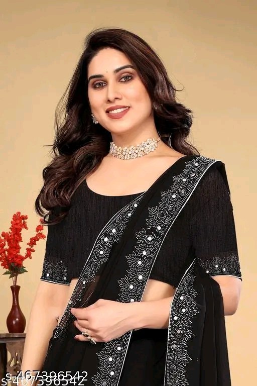 Women's Georgette Handloom Diamond Work Saree with Separate Blouse Piece