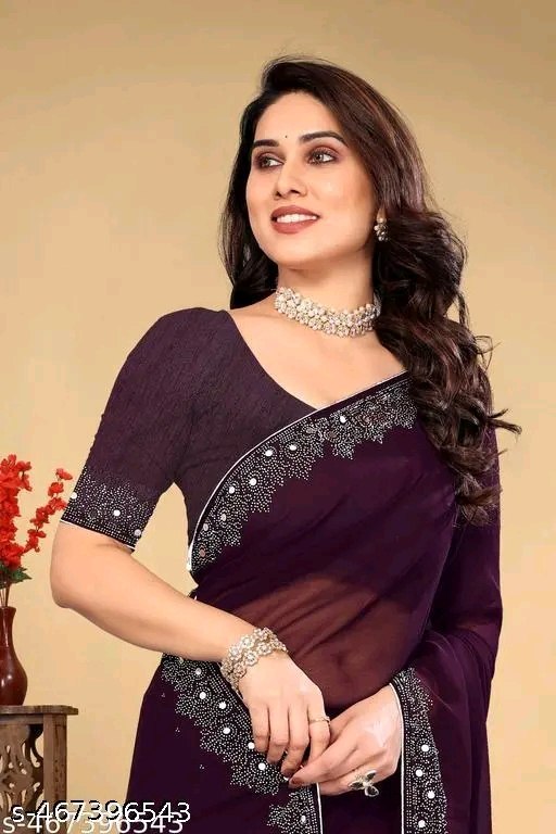 Women's Georgette Handloom Diamond Work Saree with Separate Blouse Piece