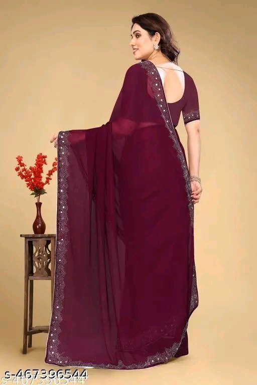 Women's Georgette Handloom Diamond Work Saree with Separate Blouse Piece