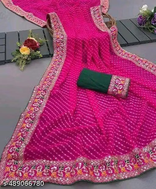 NEW SUPERHIT TRENDING EMBROIDERED COTTON THREAD & SEQUINS WORK DESIGNER SAREE